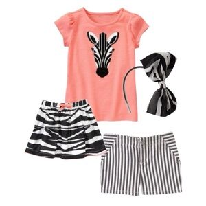 NWT Gymboree LOT of 4 outfit Animal Party shirt shorts skirt headband zebra NEW